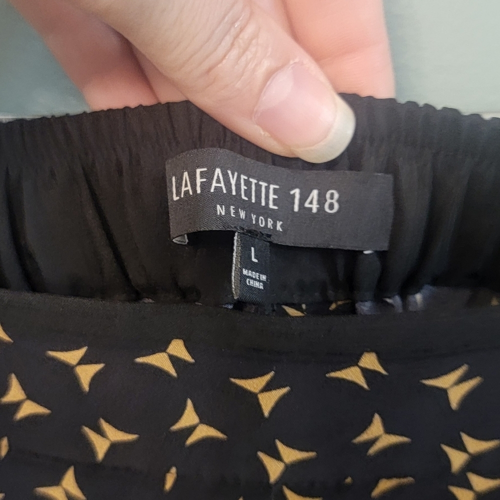 Lafayette 148 New York Designer Luxury‎ 100%Silk Black Design Pants Size Large - Picture 11 of 12